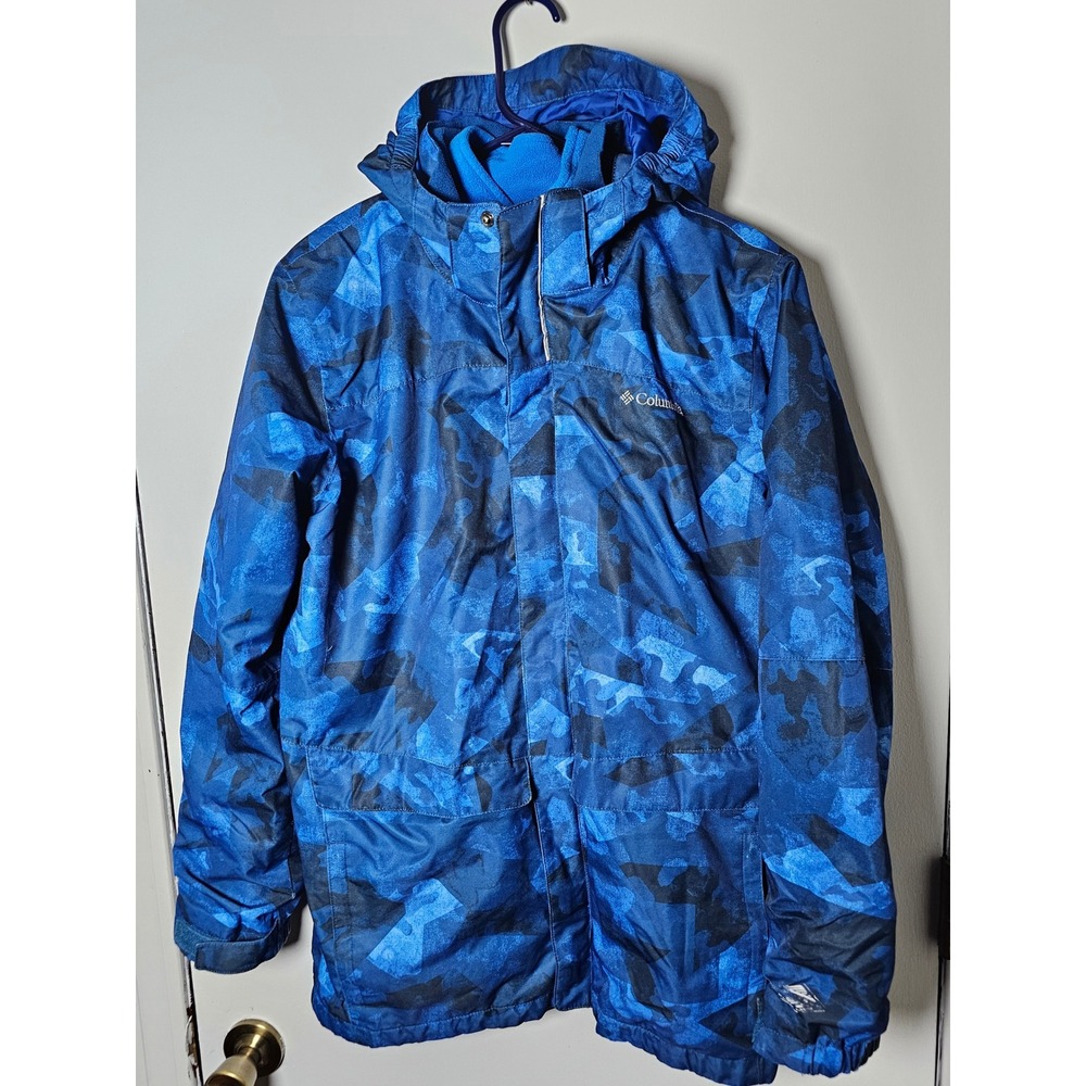Columbia Boys XL Interchange 3-in-1 Jacket Blue Camo Fleece Liner Winter Coat